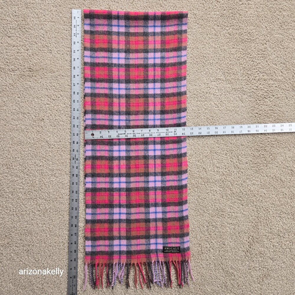 NWOT Amicale 100% Merino Wool Pink Plaid Scarf - Picture 8 of 8